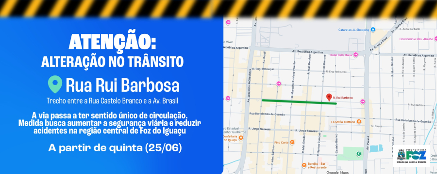 Rua Rui Barbosa passa a ter sentido único de circulação